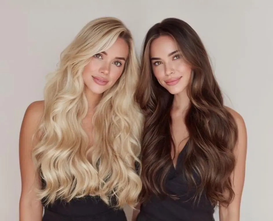 Haarverlängerung in Blond und Braun im Duo